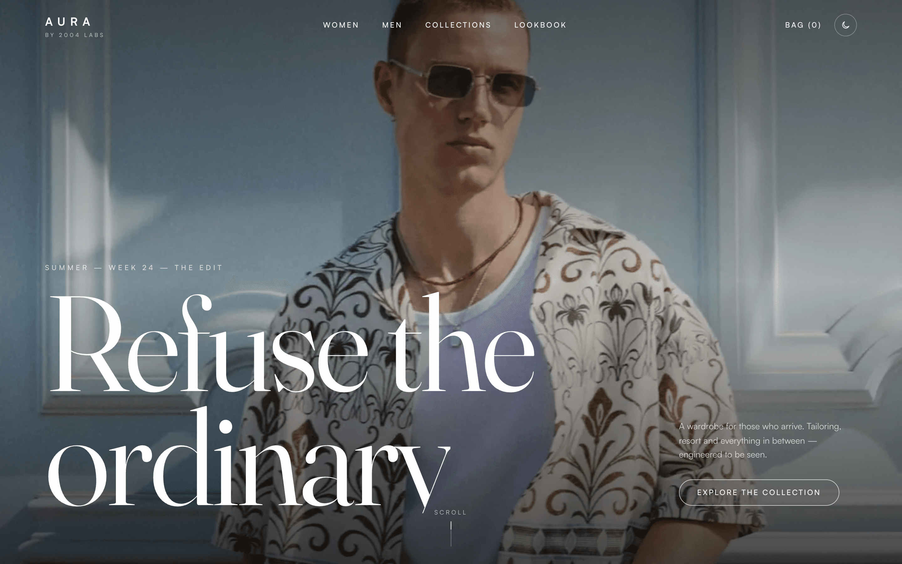 AURA — live homepage with cinematic hero and kinetic type